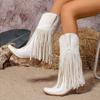 Stivali Alti da Donna con Frange e Tacco Spesso in Pelle a Punta Stivali da Cowboy alla Moda Casual Stivali con Tacco Alto da Donna Veri