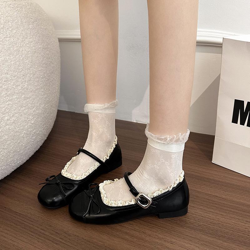 Lace Women Flats Mary Jane Shoes Round Toe Shallow Ladies Casual Ballet Style Shoes Soft Leather Eelgant Dress Shoes 2025
