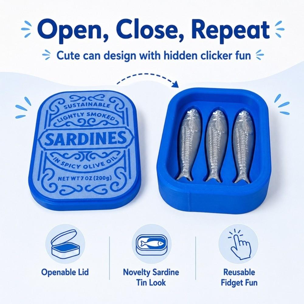 Click Sound Sardine Can Clicker Toy 3D Printed Simulation Sardine Figurine Office Use