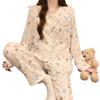 Women's Cartoon Lace Peter Pan Collar Cotton Pajamas - Long Sleeve, Spring/Fall, Winter Style