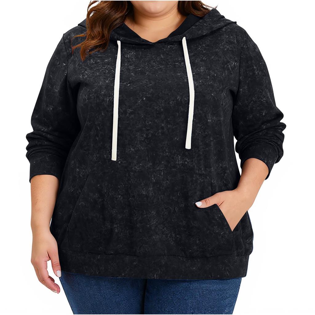 Women's  Casual Large Sized Long Sleeved Hooded Solid Color Sweatshirt