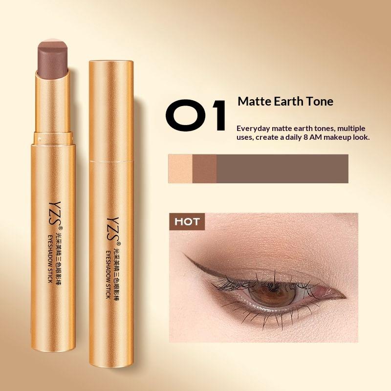 Three Color Eye Shadow Stick Gradient Delicate Shiny Waterproof Glitter Eye Shadow Waterproof Long-Lasting Eye Cosmetics A1