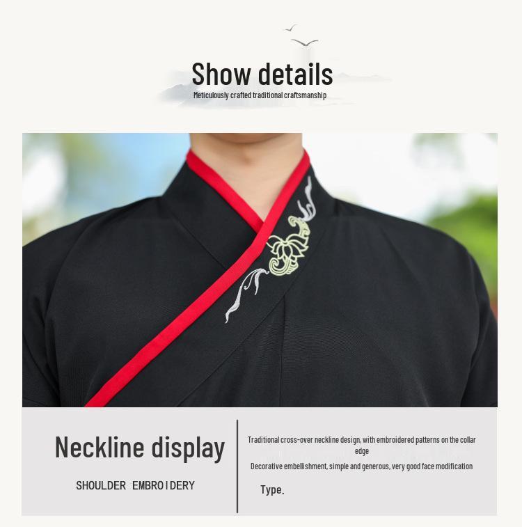 Black Plus Size Men's Crane Hanfu Set: Autumn/Winter Swordsman Scholar Outfit