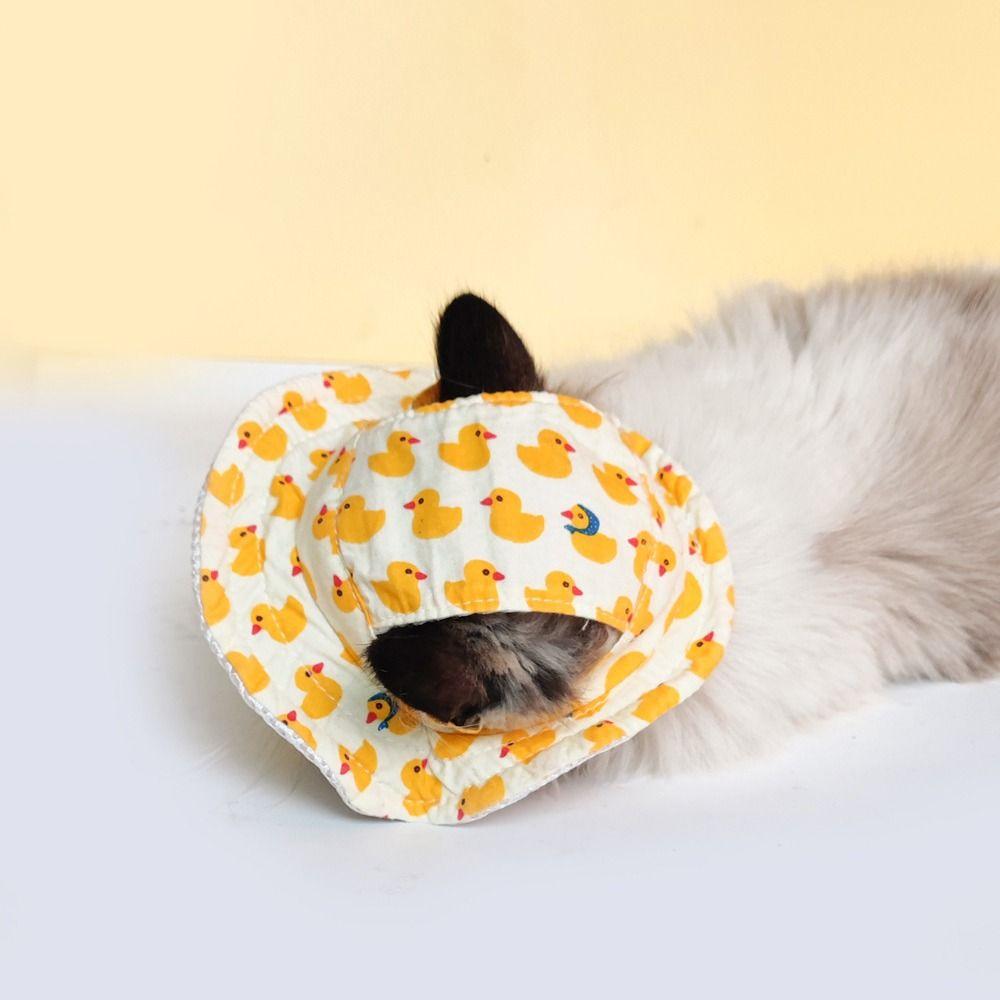 Cartoon Dog Fisherman Hat Adjustable Sun Protection Dog Sunshade Hats with Ear Holes Breathable Cat Sunscreen Hat Summer