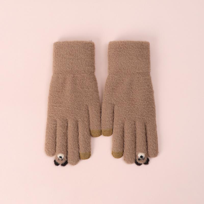 Gloves female autumn and winter fingers cute cold-proof warm knitted velvet cycling gloves five fingers