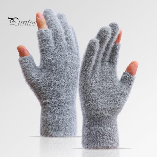 Winter Gloves Thermal Cold Resistance Plush Gloves Knitted Imitation Mink Fur Gloves with Half Finger Design for Autumn Winter Home Outdoor