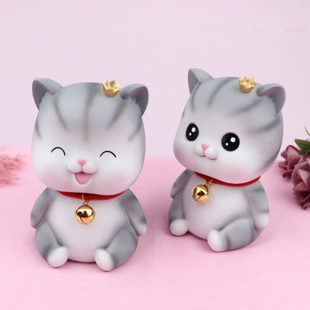 Animal Design Statue Money Box Grey Cat Crafts Ornaments Creative Cat Piggy Bank  Home Office
