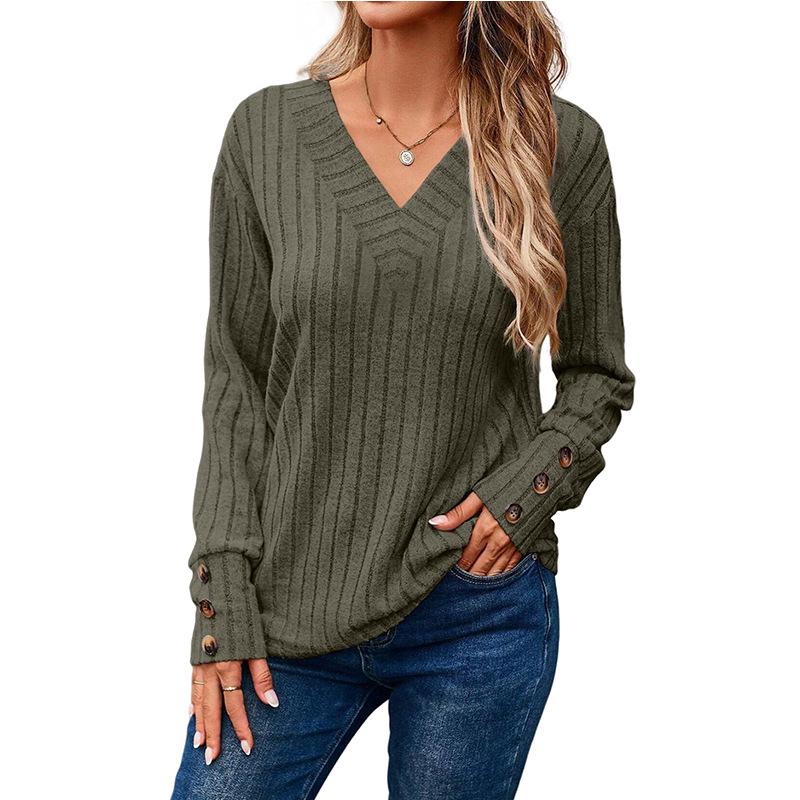 European-American Women's V-Neck Long Sleeve Button Shirt - New Fall/Winter 2026 Collection