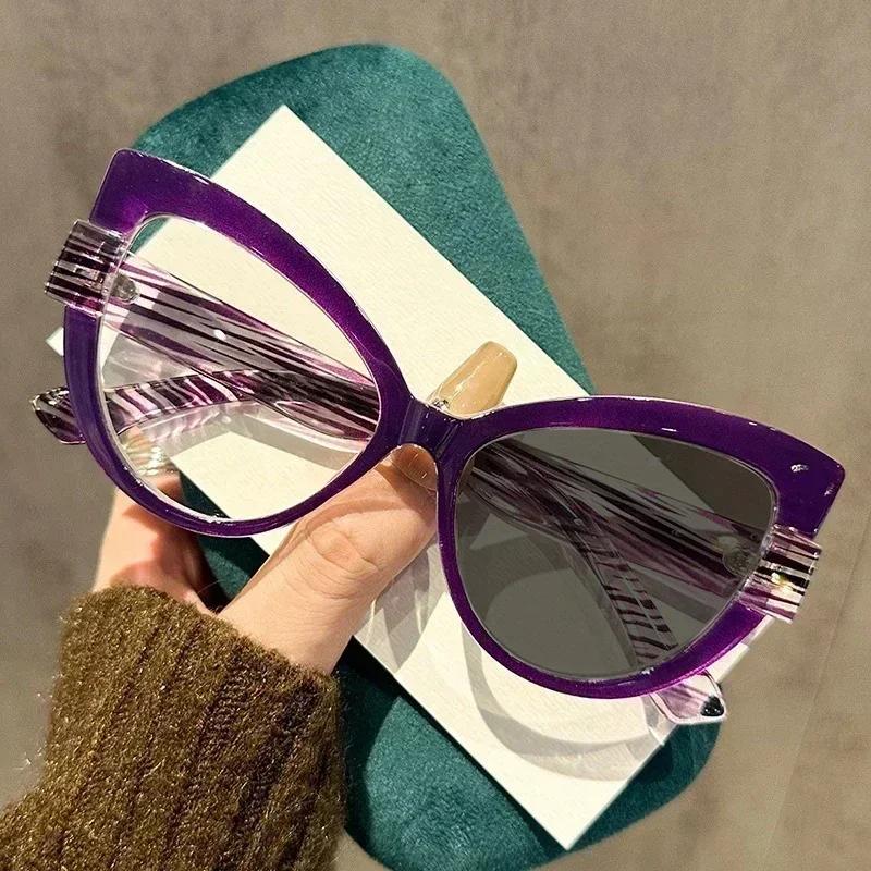 New Classic Cat Eye Photochromic Women'S Myopia Glasses With Large Frame Design And Men'S Anti Blue Light Myopia Glasses