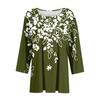 Women's Round Neck Pull Stripe Decorative Button Top Casual Color 3/4 Sleeve T Shirt