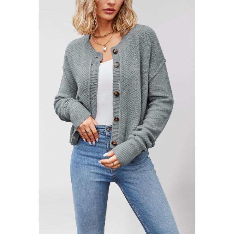 Autumn and winter new women's knitted cardigan women's single-row button commuter knitted cardigan jacket