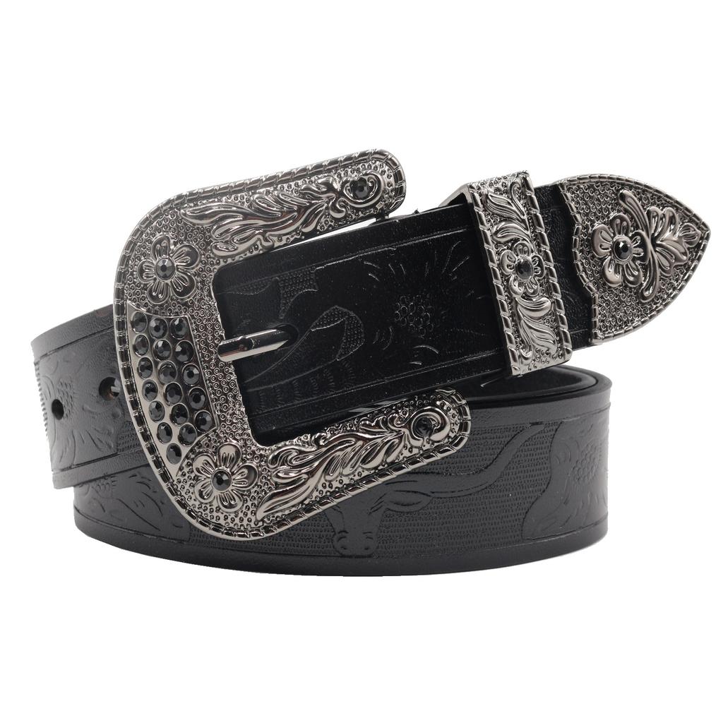 Original Design Rhinestone Belt First Layer Cowhide Men'S Leather Belt Simple Casual Retro Style Youth