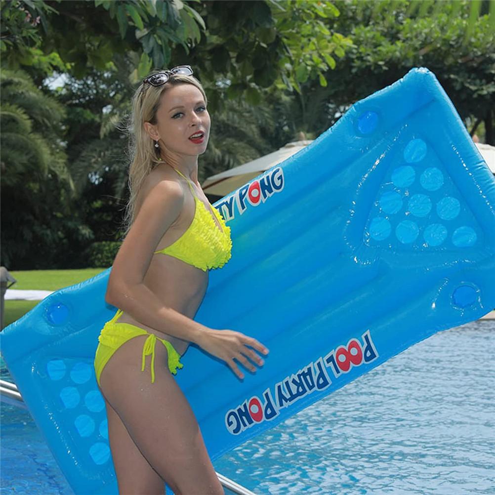 Inflatable Pool Party Floating Raft Multifunctional Beer Pong Air Mattress Inflatable Beer Pong Table for Beach