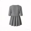 Women Loose Fit Casual Cotton Linen V Neck Plaid Three Quarter Sleeve Top Blouse Tunic Shirt for Everyday Wear