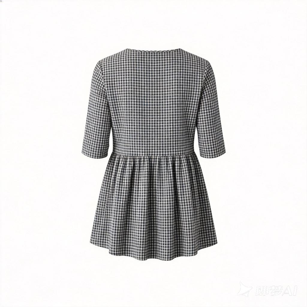 Women Loose Fit Casual Cotton Linen V Neck Plaid Three Quarter Sleeve Top Blouse Tunic Shirt for Everyday Wear