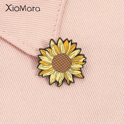 Sonnenblumen Emaille Pin Blumige Pflanze Schöne Blume Metall Brosche Revers Rucksack Abzeichen Modeschmuck Zubehör Geschenk für Freund