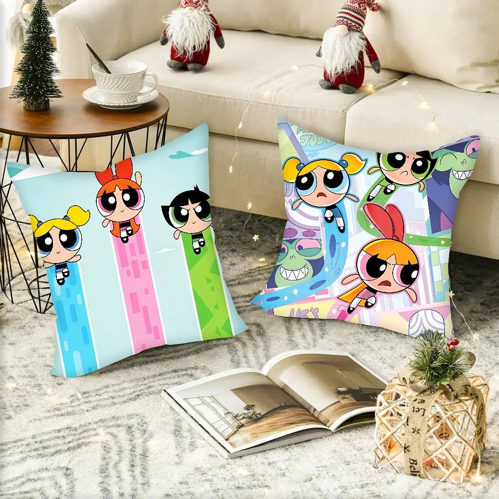 The Cartoon P-Powerpuffs Star Girls Pillow Case Square Pillow Bedroom Sofa Leisure Comfort Cushion Car Home Decoration