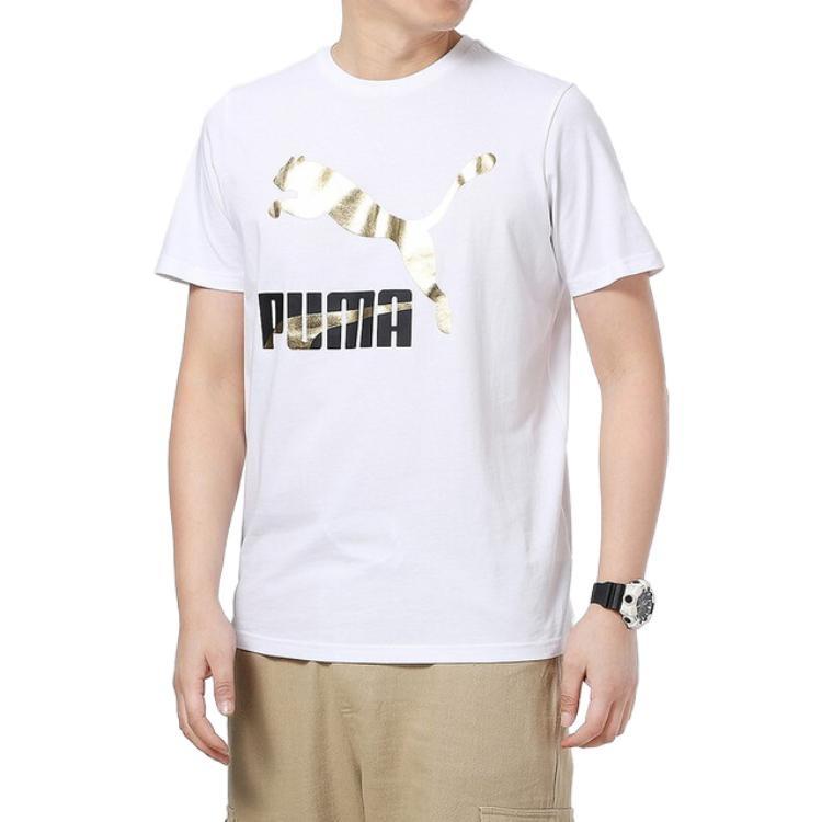 PUMA Classics Logo T-Shirt 'White Gold Black' Men's 532280-02