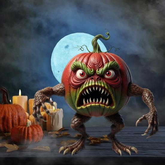 Pumpkin Evil Figurine Spooky Resin Halloween Tabletop Decoration for Home Office Desk Decor Halloween Party Supplies