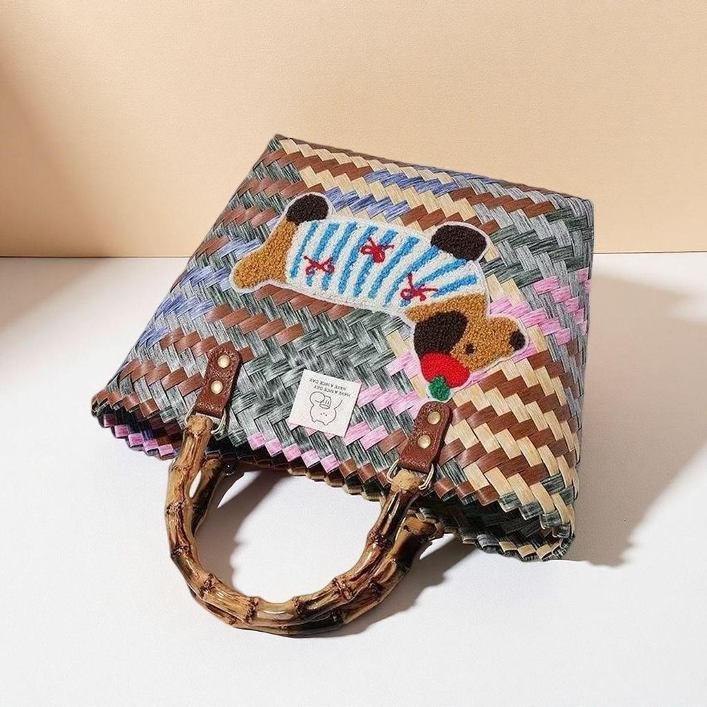 Handgefertigte bestickte Dackel gewebte Handtasche und Aufbewahrungskorb