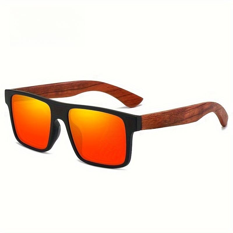 

Retro Vintage Square Sunglasses Rosewood-Like Frame Spring Hinges UV400 Unisex Casual Classic Eyewear