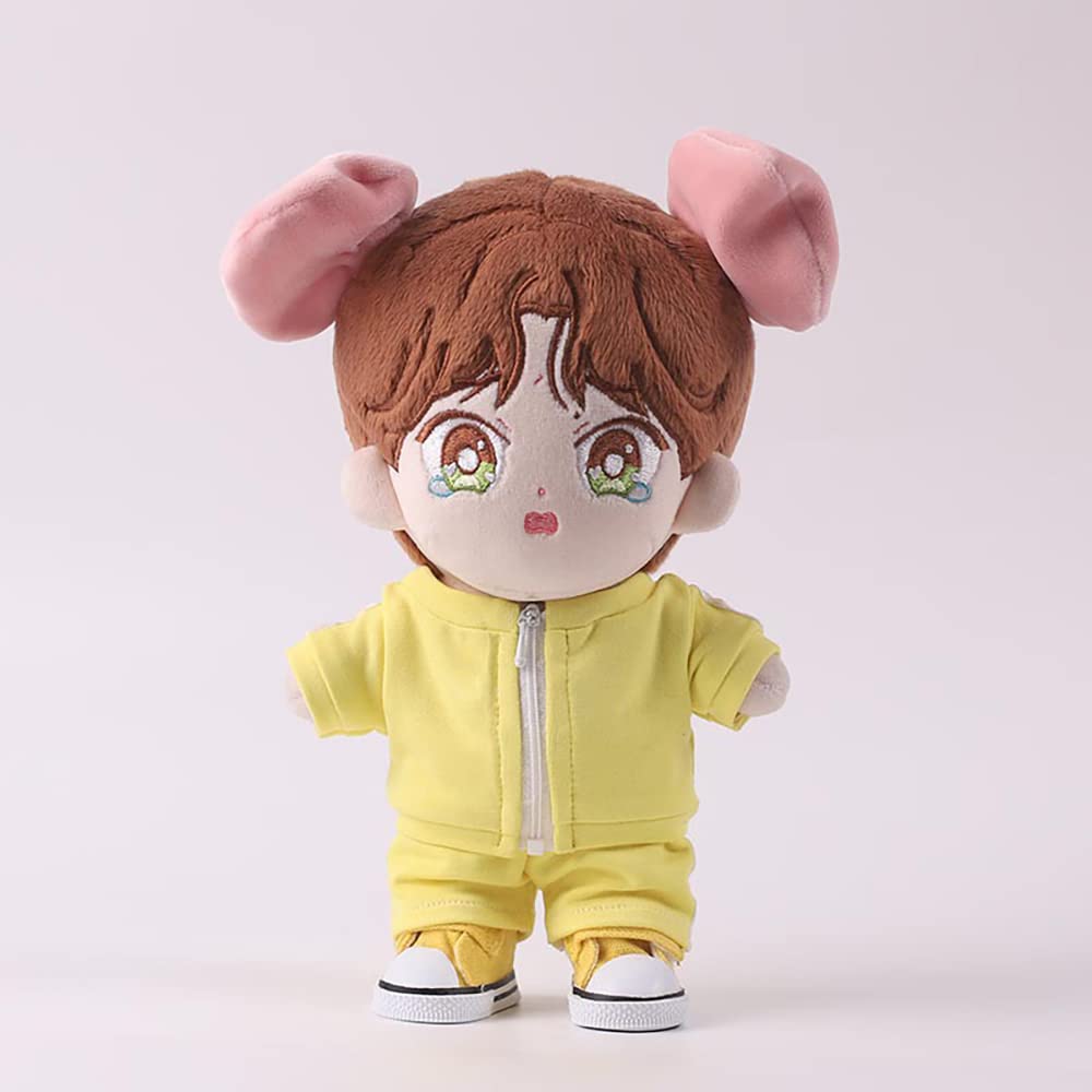 niannyyhouse 10cm 15cm Plush Clothes Solid Color Jacket Pants Tracksuit Set Cotton Doll Dress Up Accessories (yellow-10cm)