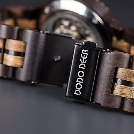 DODO DEER and Wooden Luminous Wooden Gift Premium Automatic Wood Watch Men's Women's Watch, Mechanical, Automatic, Skeleton, Index, Box, (D18-1