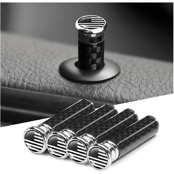 BELOMI 4 Pcs Car Door Lock Knobs, Carbon Fiber Auto Door Lock Pin Covers, Decorative Cover for Car Rod Bolt, Door Pull Pins Decor, Universal Vehicle