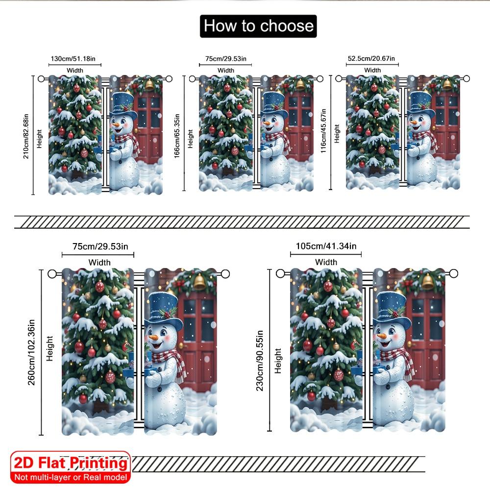 2pcs 2D flat printing Merry Christmas Popular Window Curtains Christmas Snowman Gifts Wreath Bells Polyester Fabric Without