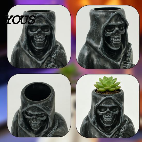 Funny Holiday Gifts for Friends Ghost/Skull Shape Pen Holder, Resin Desktop Organizer, Halloween Gothic Accessories Decorative Storage