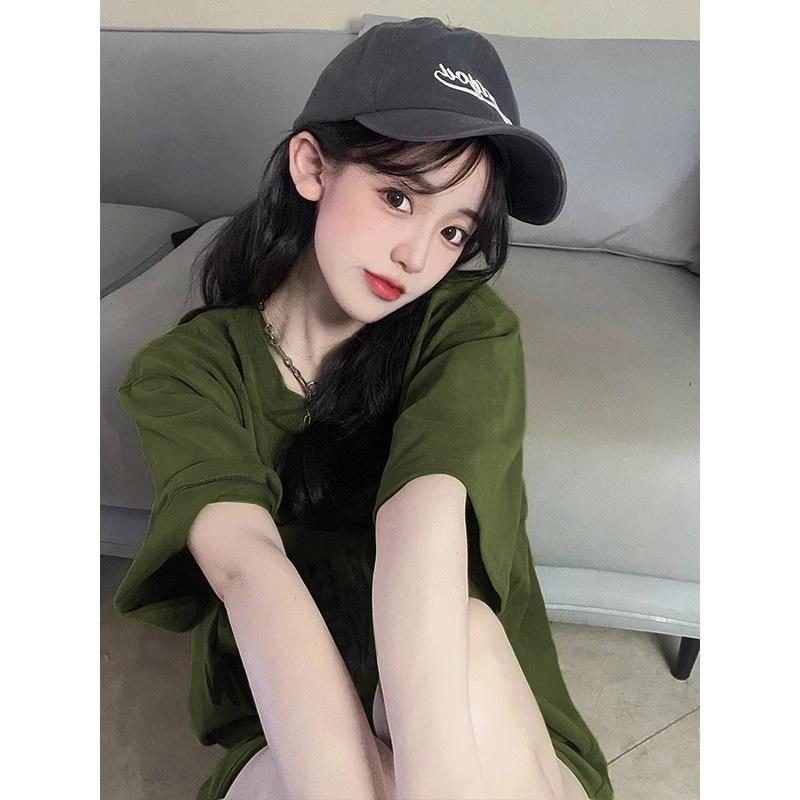 Pure Cotton Heavy American Design Short-sleeved T-shirt Women's New Summer Loose Chic Hong Kong Flavor Half-sleeved