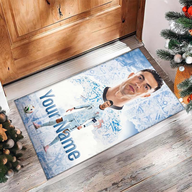 Cristiano Ronaldo Printed Crystal Velvet Rug Non‑Slip Crystal Velvet Carpet For Sofa Bedroom Indoor Home Decoration