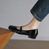 New Women's Leather Shoes Low-heeled Casual Flats Women's Rubber Soft-soled Black Women's Single Shoes Square Head Patent Leather Square Heel