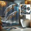 2Dflat 4 Stück Delfin springt über Wellen Sonnenuntergang Druck Duschvorhang-Set, Dekoratives Badezimmer-Set Enthält Duschvorhang, Rutschfest