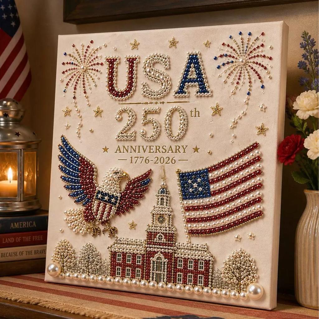 DIY Pearl Painting Kit US 250th Anniversary Commemorative Handmade Craft with Optional Frame 20x20cm