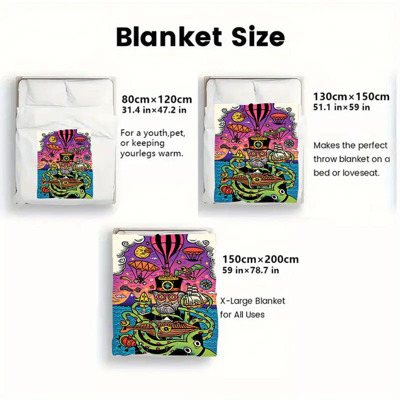 Steampunk Inventor Adventure 2D Flat Pattern Flannel Blanket High quality All Seasons Warmth and Comfort Perfect for Christmas Gifts.