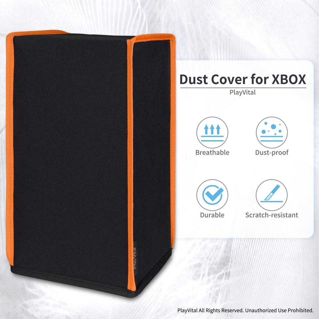 PlayVital Nylon Dust Cover for Xbox Series X Console Soft and Clean Lined Dust Waterproof Cover Sleeve for Xbox Series X Console or Orange (Vertical