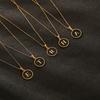 English letter oiled necklace, European and American trend titanium steel chain, round gold letter pendant collarbone chain