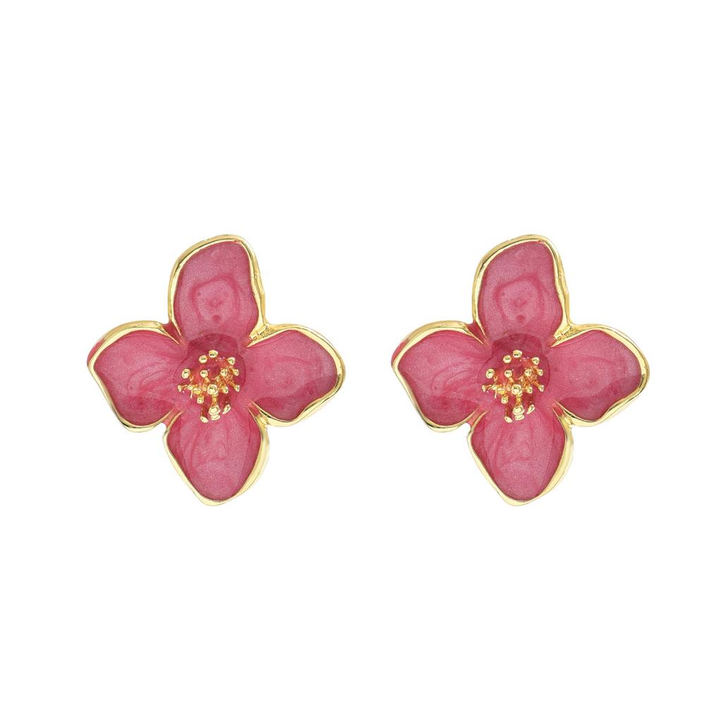 Ins Japanese and Korean Style Fresh Sweet Women's Earrings High-end Flower Oil Rubbed Design Stud Earrings Niche Ear Accessories