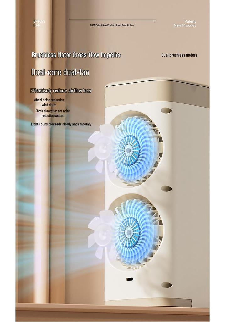 USB Mini Air Cooler Fan with Night Light - Indoor Water-Cooled Electric Fan with Spray for Dormitory