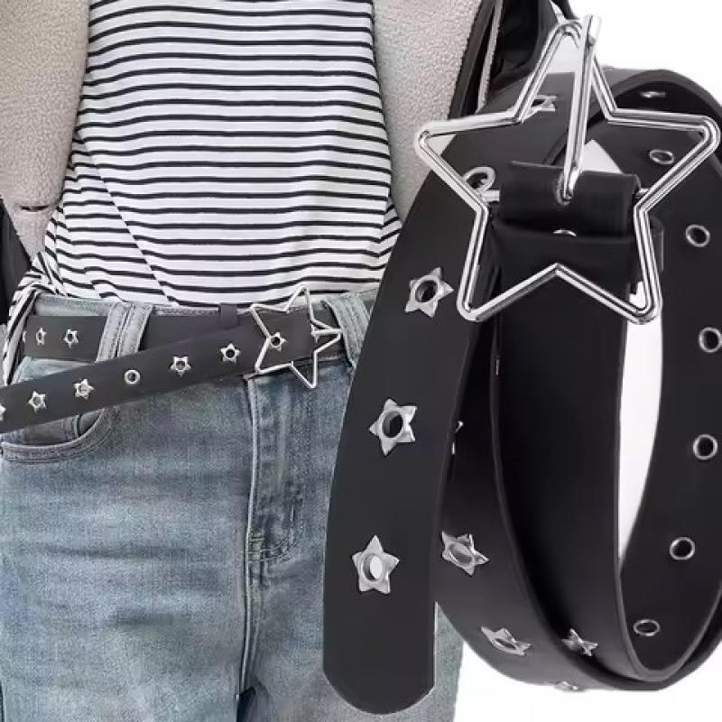 Vintage Belts For Women Punk Waistband Y2K Female Rivet Belt Pu Leather Pin Buckle Waistband Jeans Belt Pentagram Eye Rivet Belt