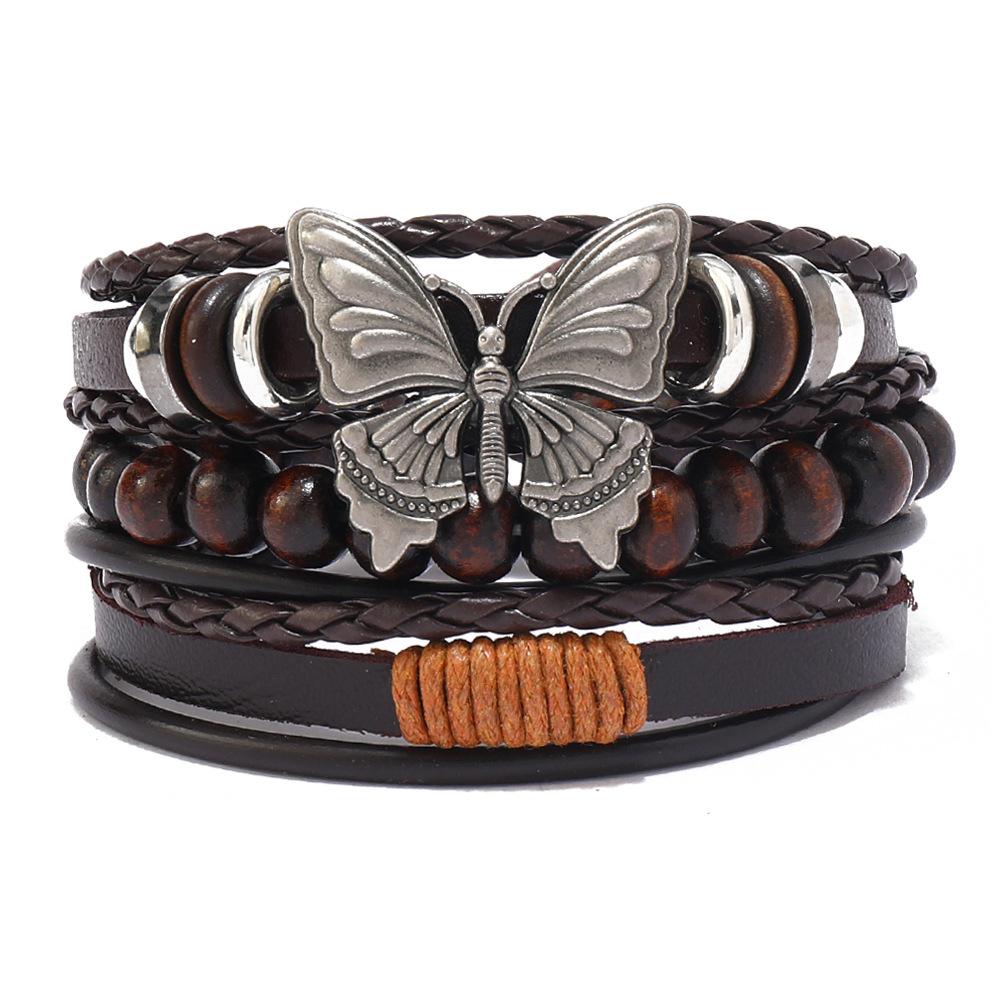 New retro ethnic butterfly bracelet, European and American cross-border multi-layer personalized women's leather woven bracelet