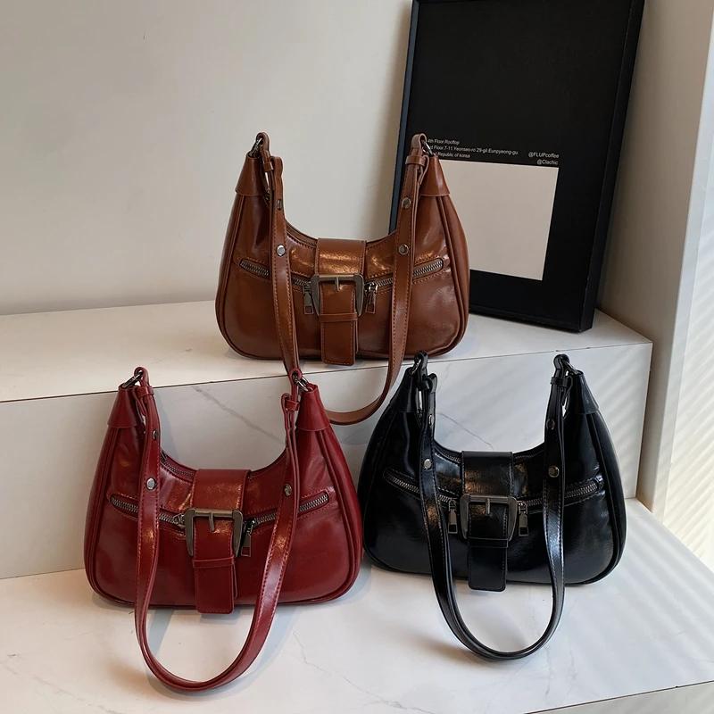 2024 Design cu centură de iarnă Y2K Design retro Geantă de mână mică din piele PU Genți de mână de modă pentru femei Geantă de umăr la tendință