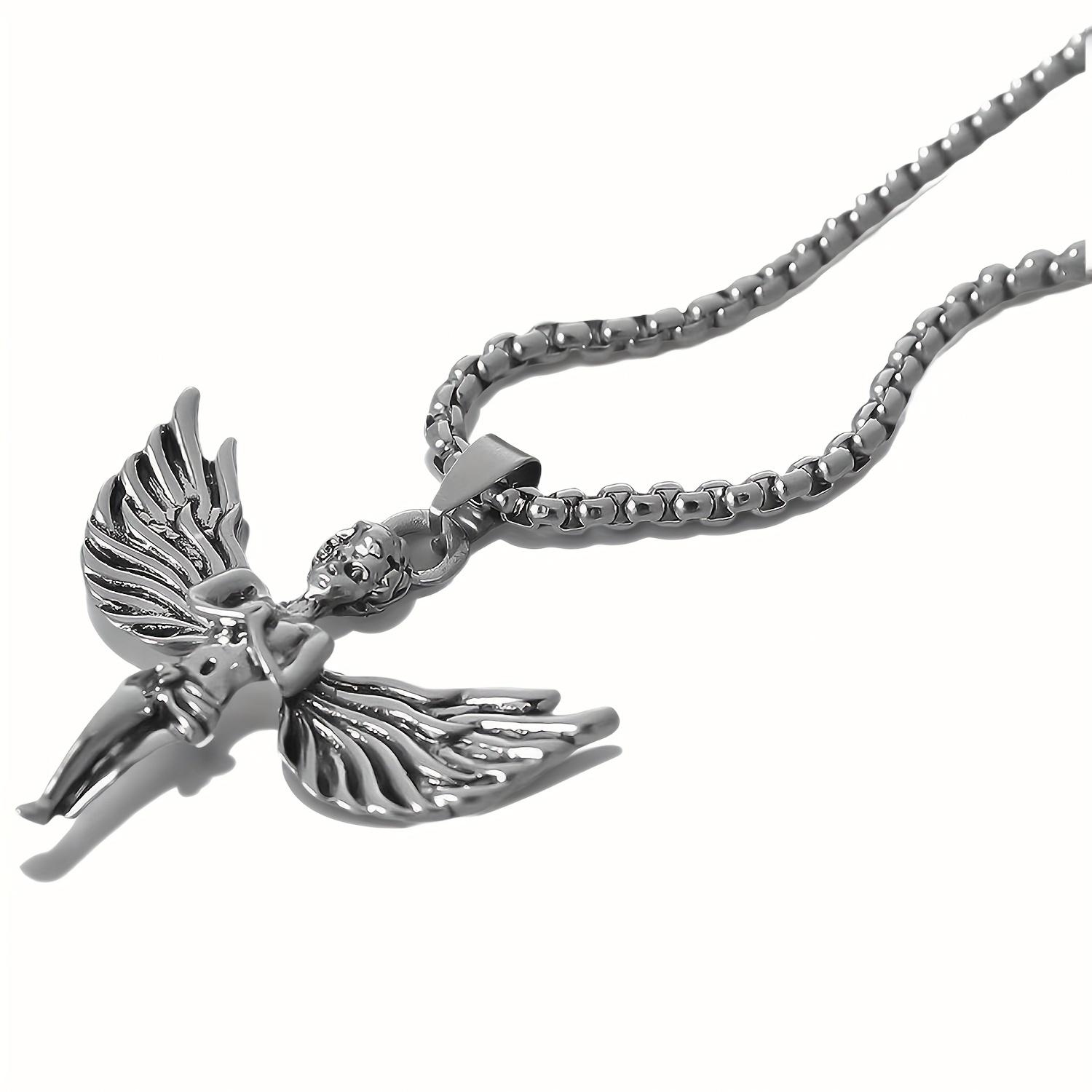 Guardian Angel Pendant Necklace for Women - Stainless Steel Hypoallergenic Jewelry with Adjustable Chain, Vintage-Inspired Wing Design & April Birthst Guardian Angel Necklace