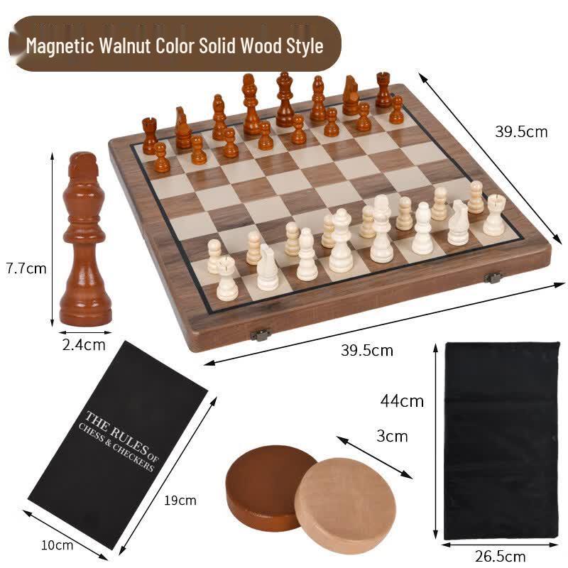 Mussels Foldable Magnetic Wooden Chess & Checkers Set