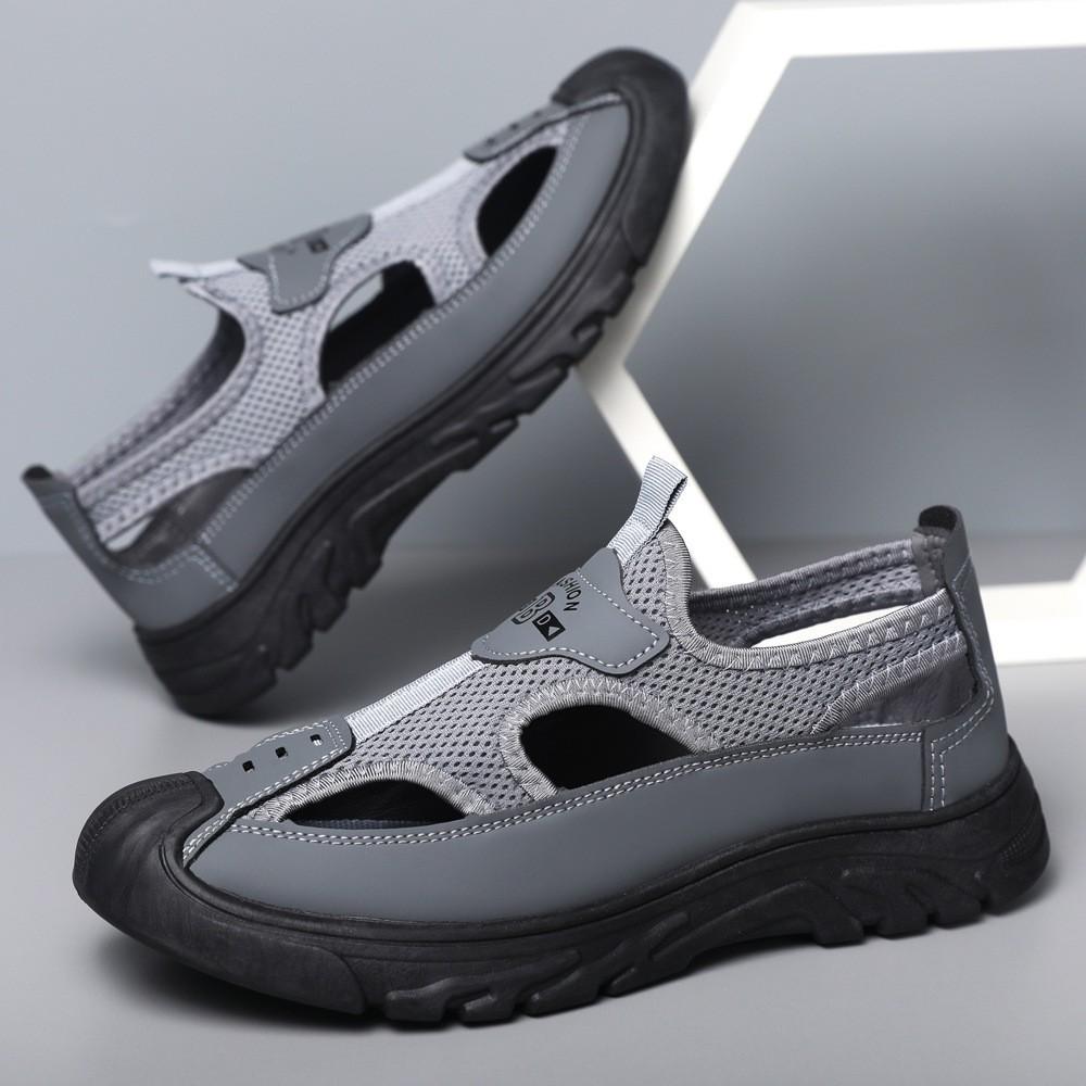 Men's Sandals Summer Breathable Hollow Mesh Hole Shoes Outdoor Non-Slip Lightweight Athleisure Shoes Toe Sandals