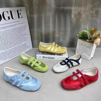 Chaussures Plates Ballet pour Femmes 2026 Été Automne Robe Soie Élégant Rétro Bout Carré Daim de Vache Chaussures Mary Jane Chaussures Décontractées d'Extérieur