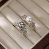 Square Sugar S925 Sterling Silver Zircon Pearl Ring - Light Luxury Index Finger Ring with Elegant Design