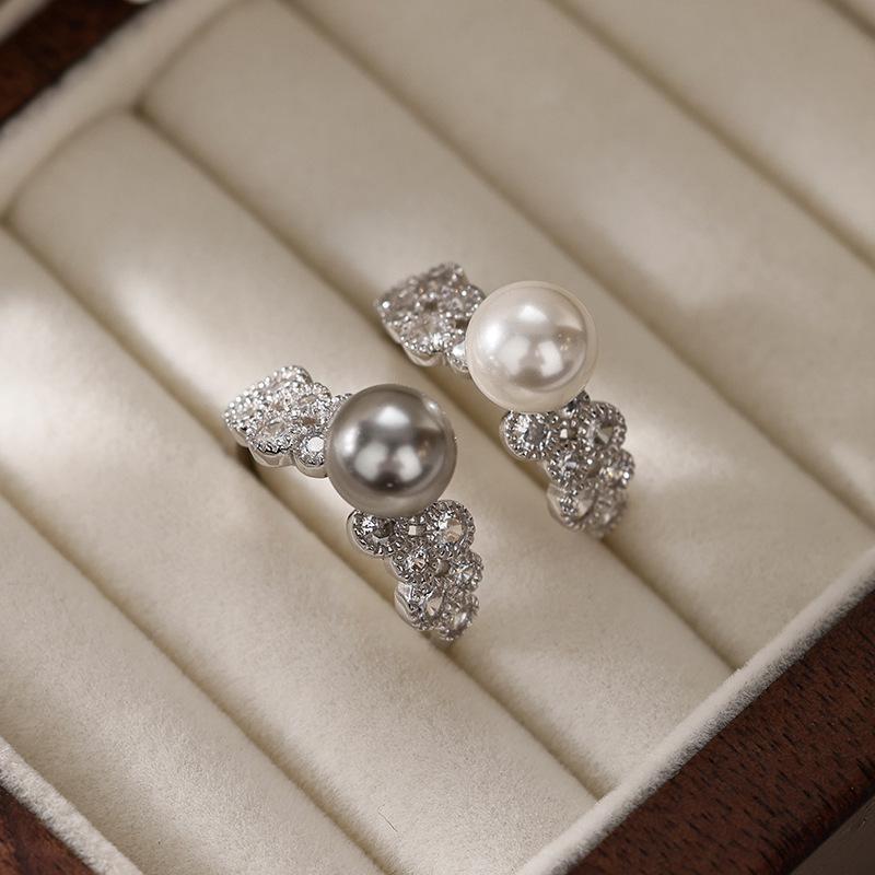 Square Sugar S925 Sterling Silver Zircon Pearl Ring - Light Luxury Index Finger Ring with Elegant Design