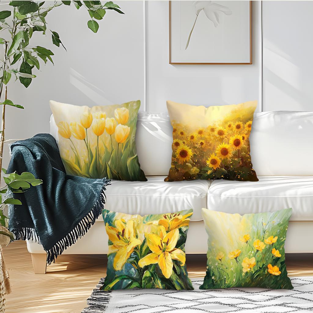 Oil Painting With Floral Pillowcase Printed Polyester 40/45/50Cm Throw Pillowcover Decorative Sofa Cushion Pillowslip Home Decor